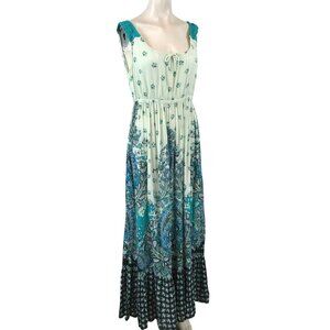 FORBIDDEN LOS ANGELES- WOMEN'S MEDIUM - GREEN SLEEVELESS ROUND NECK MAXI DRESS
